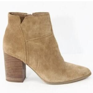 Nine West KeKe Suede Leather Block Heel Boots in Tan Sz US 10